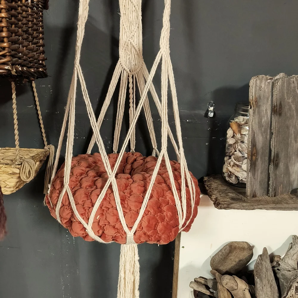 Handmade Macrame Plant Hanger with Coral Cushion